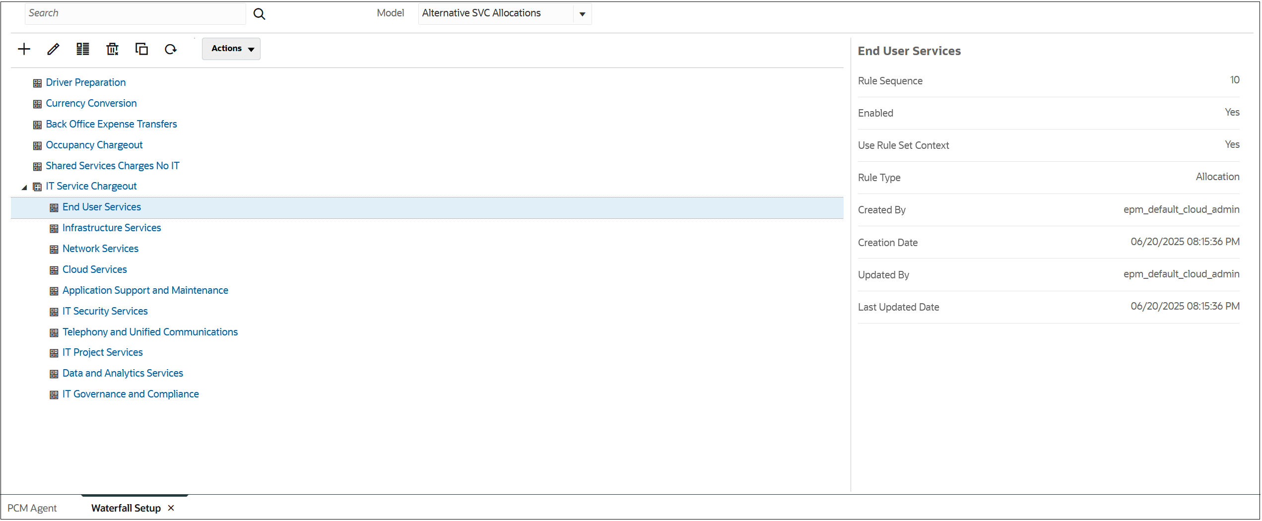 Waterfall Setup tab showing the six new rules Waterfall Setup tab showing the six new rules