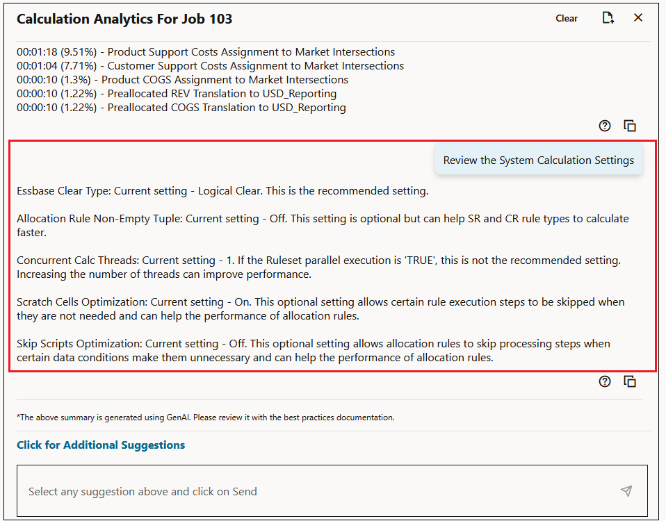 Review the system calculation settings recommendation
