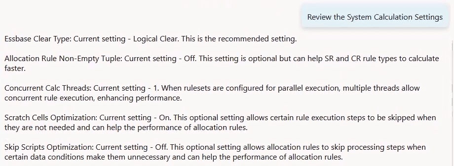 Review the System Calculation Settings example