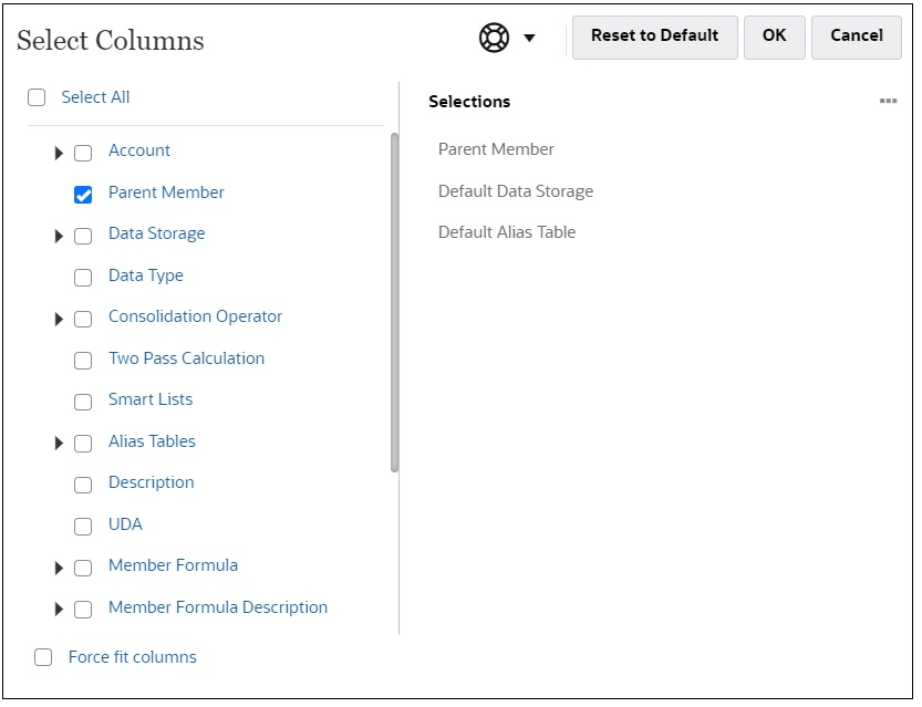 Selecg Columns dialog box Selecg Columns dialog box