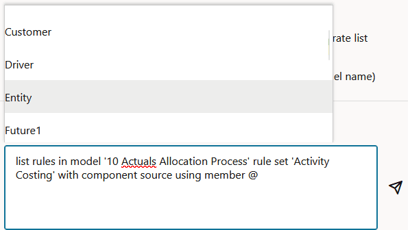 User request showing Entity selected in the pop-up list