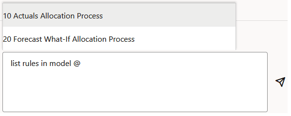 User request to list rules in the 10 Actuals Allocation Process model
