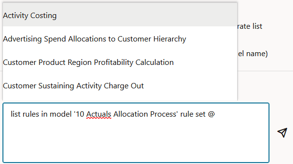 User request showing Activity Costing selected in the list of available rule sets