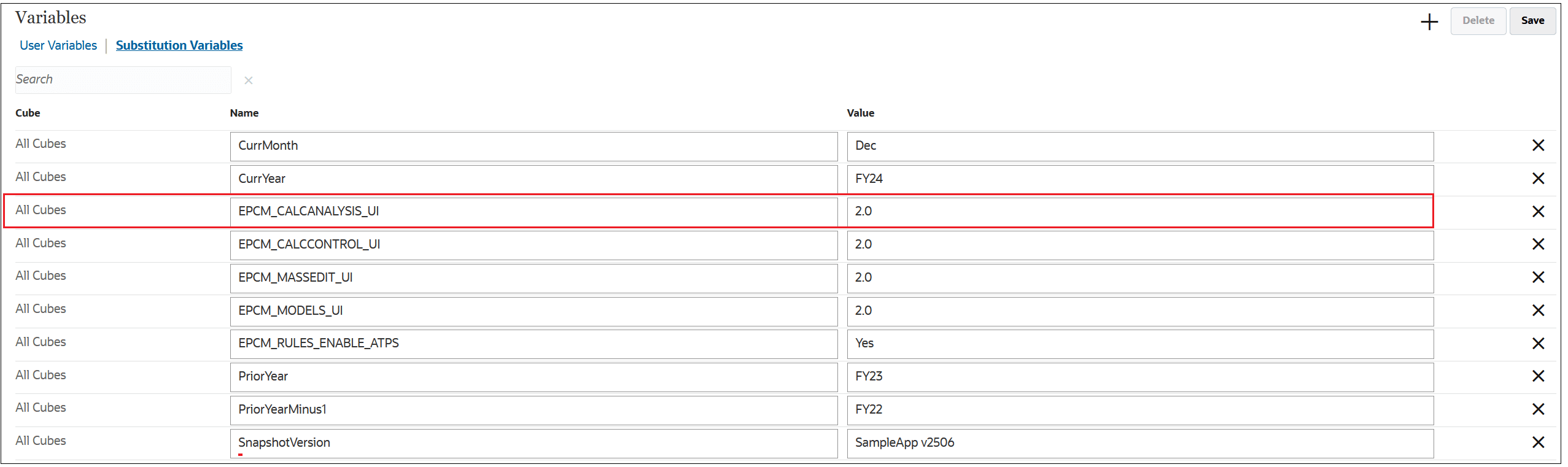 Substitution Variable for Calculation Analysis 2.0