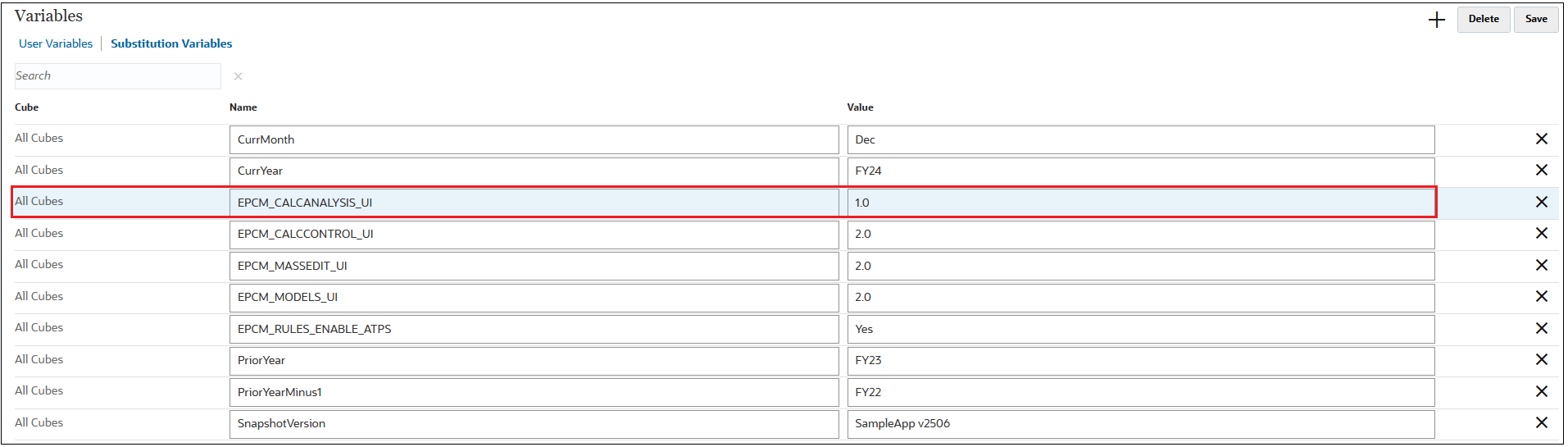 Substitution Variable for Calculation Analysis 1.0