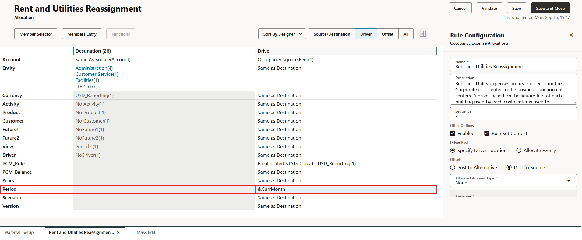 $CurrMonth displayed as the substitution variable to be used in the Period dimension