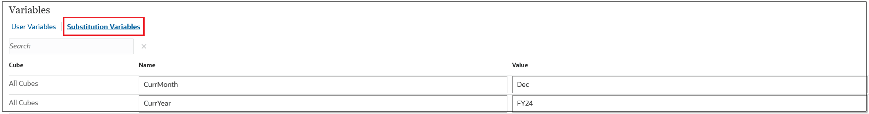 Substitution Variables tab Substitution Variables tab
