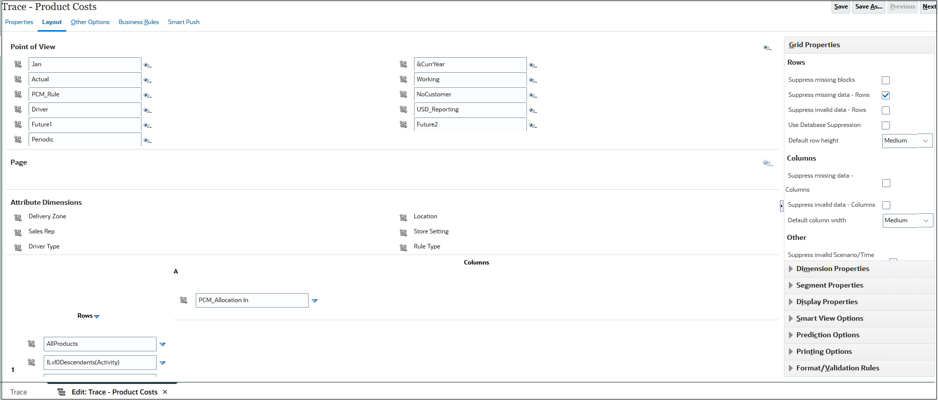 Sample Data Form for Product Costs