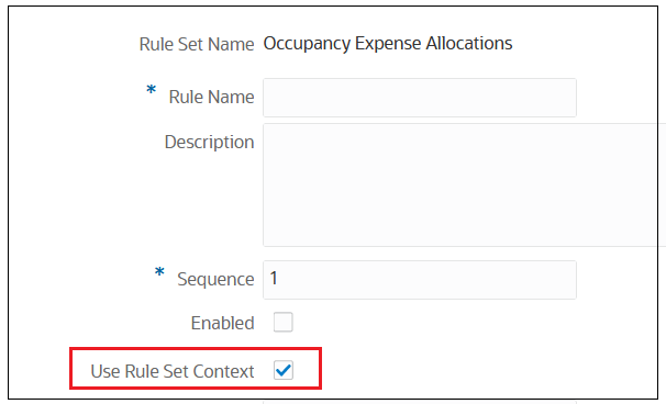 Options for creating a rule with Use Rule Set Context selected