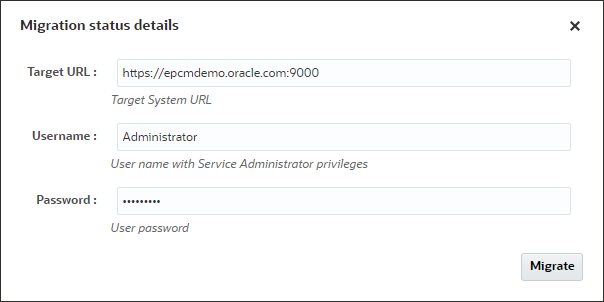 Migration status details dialog