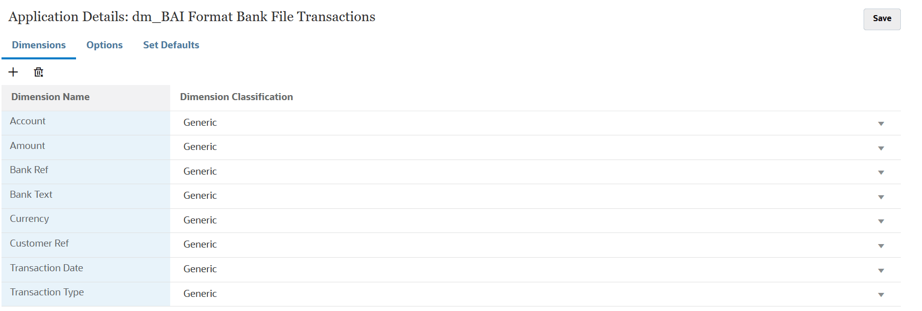 Image shows dimension details for a BAI Format Bank File Transactions