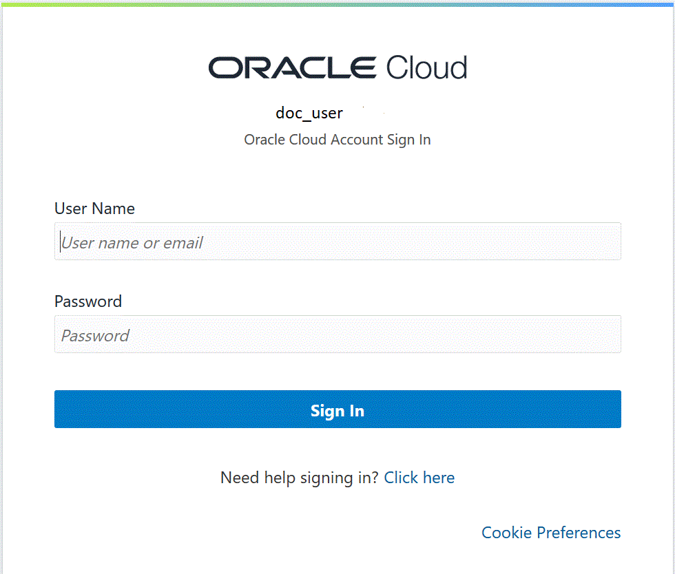 Image shows the Orale Cloud Acount Sign In page
