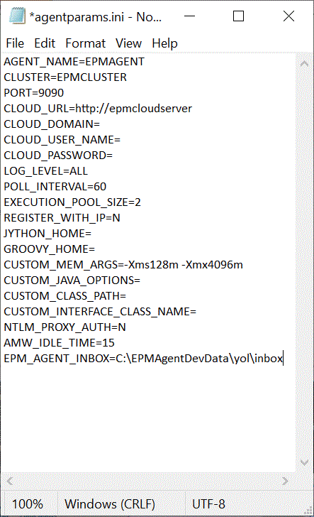 Image shows the agentparamas.ini file.