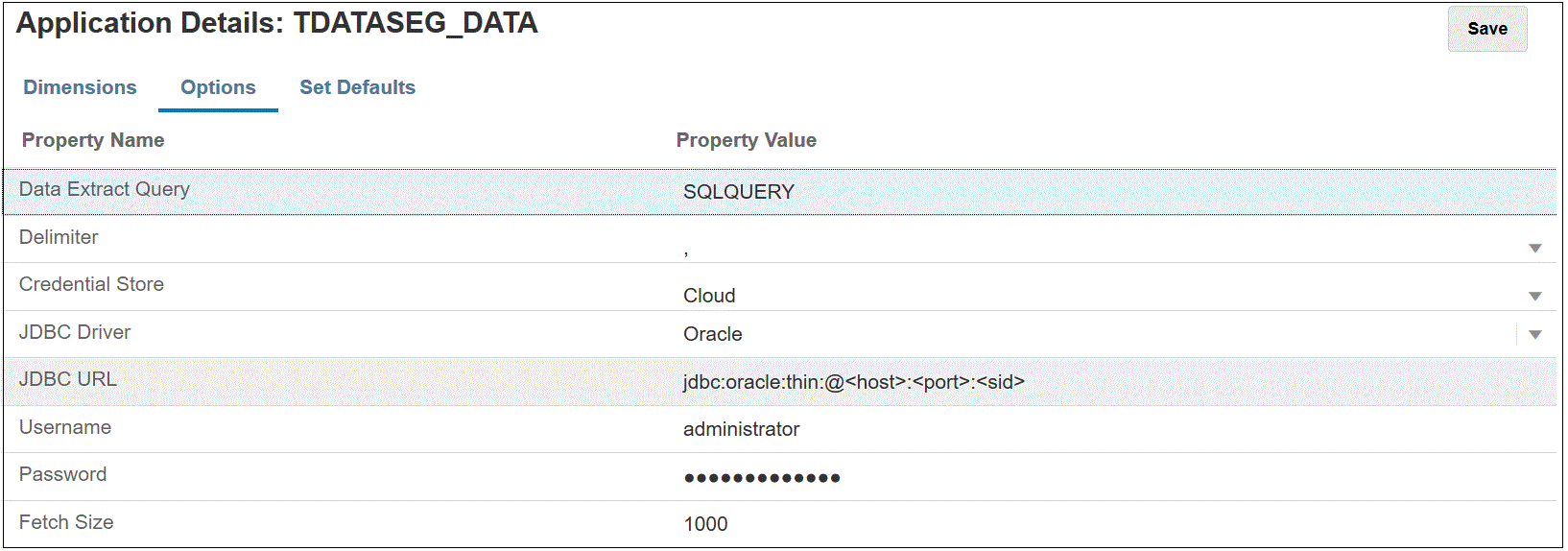 Image shows the Options tab on the Application Details page.