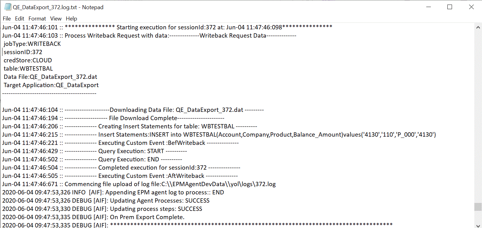 Image shows the results of the write-back process in the Process Details log. Image shows the results of the write-back process in the Process Details log.