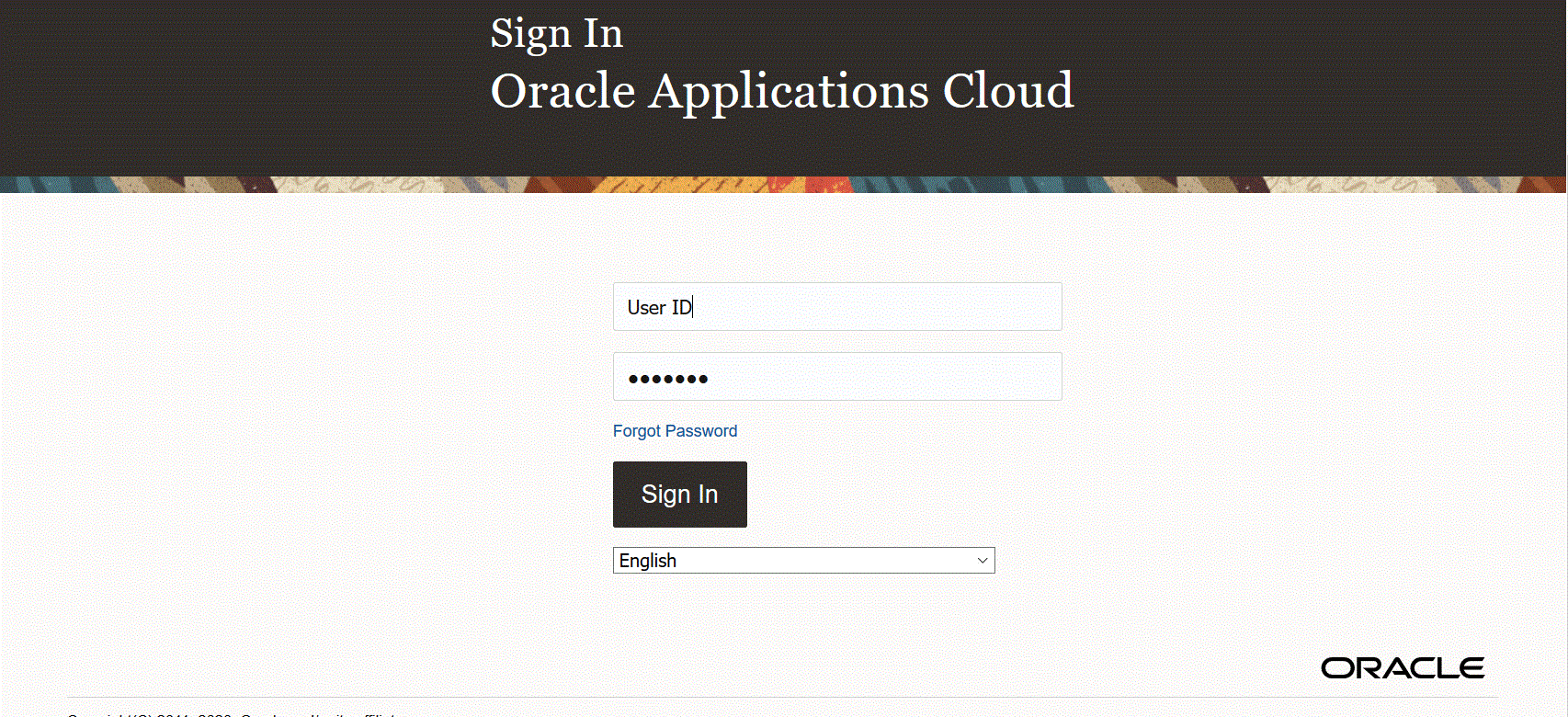 Image shows the Oracle Application Cloud page.