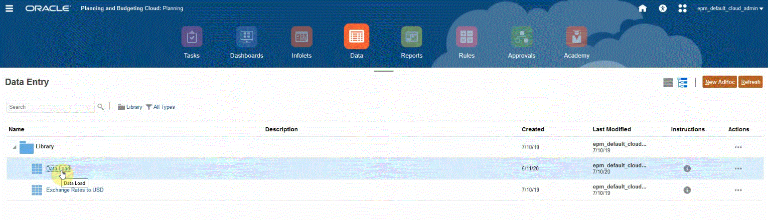Image shows the Data Entry page