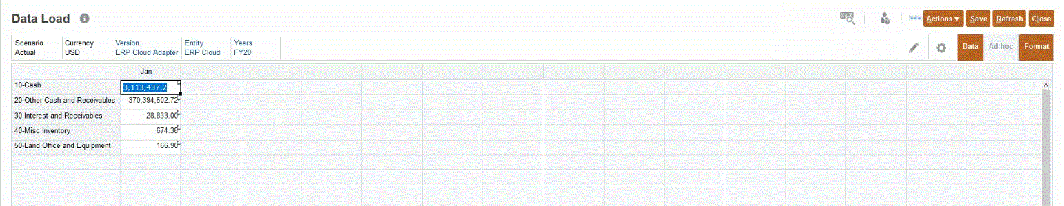 Image shows the Data Load page.