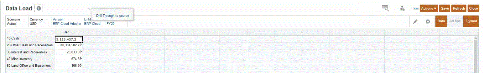 Image shows the Data Load page