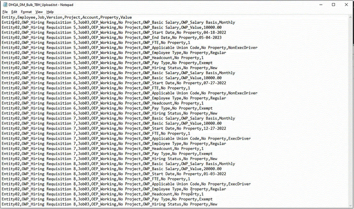 Image shows a bulk new hire file. Image shows a bulk new hire file.