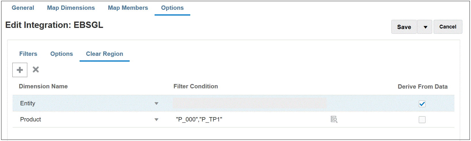 Image shows the Clear Region tab. Image shows the Clear Region tab.