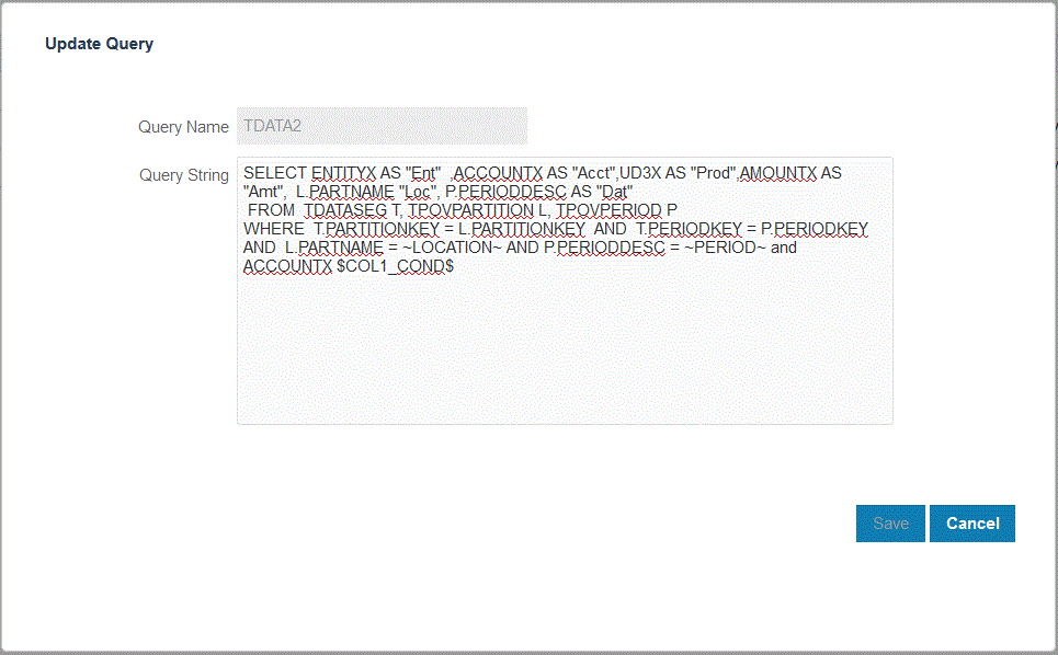 Image shows the Update Query page. Image shows the Update Query page.