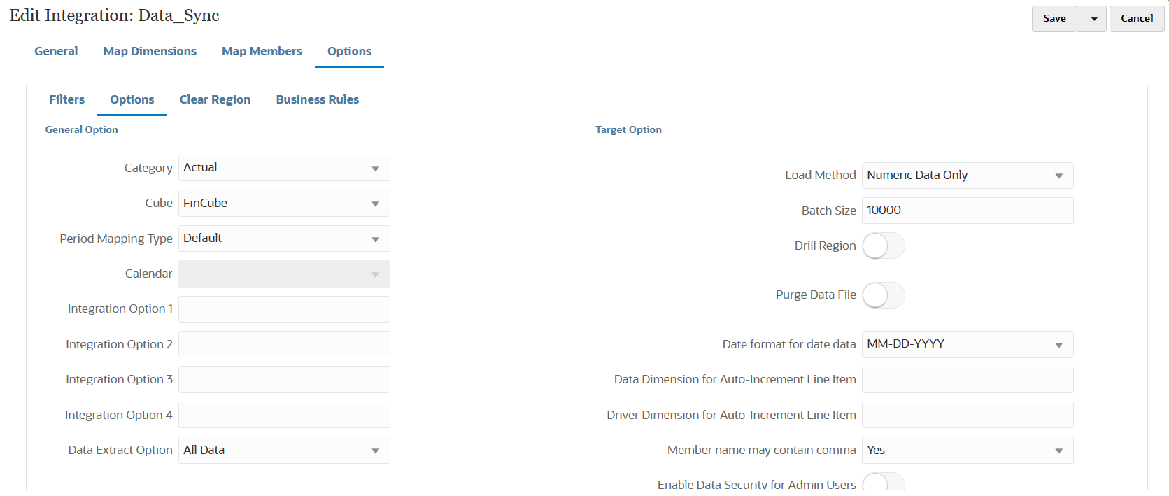 Image shows the Options tab.