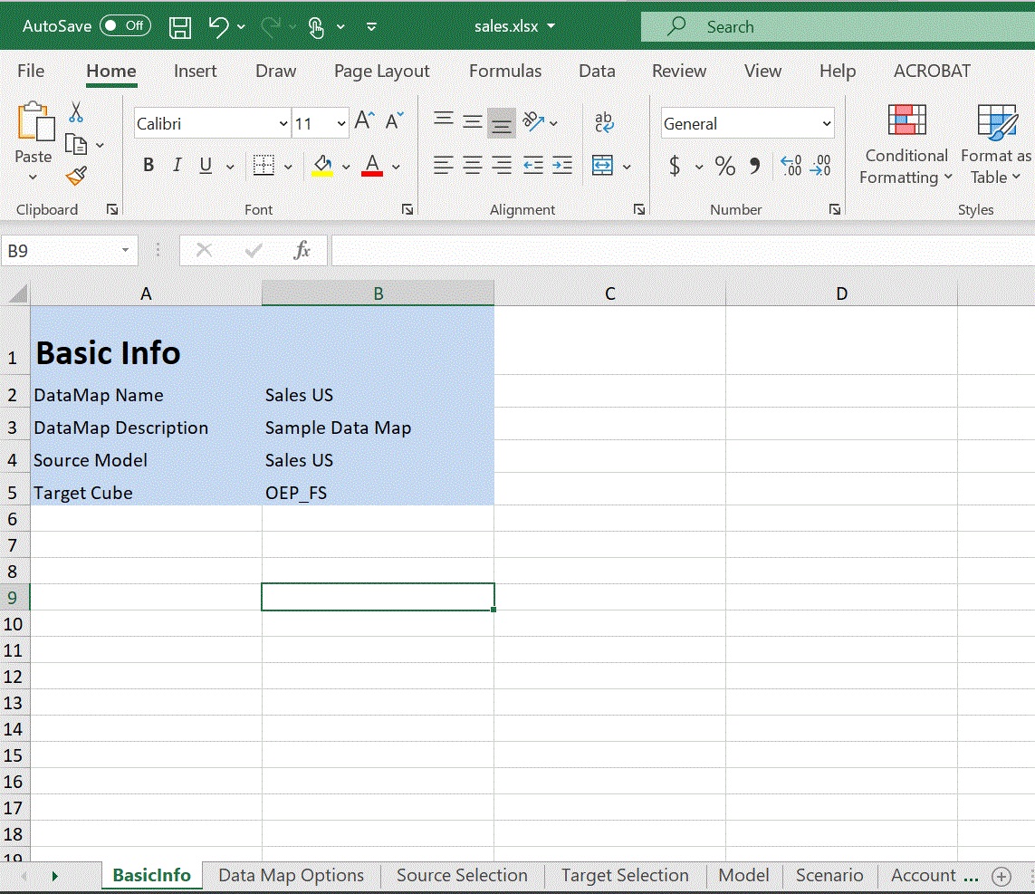 Image shows an exported Data Map in Excel. Image shows an exported Data Map in Excel.