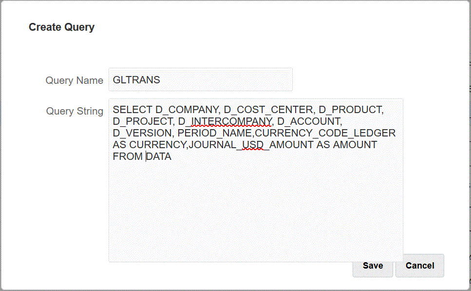 Image shows the Create Query page. Image shows the Create Query page.