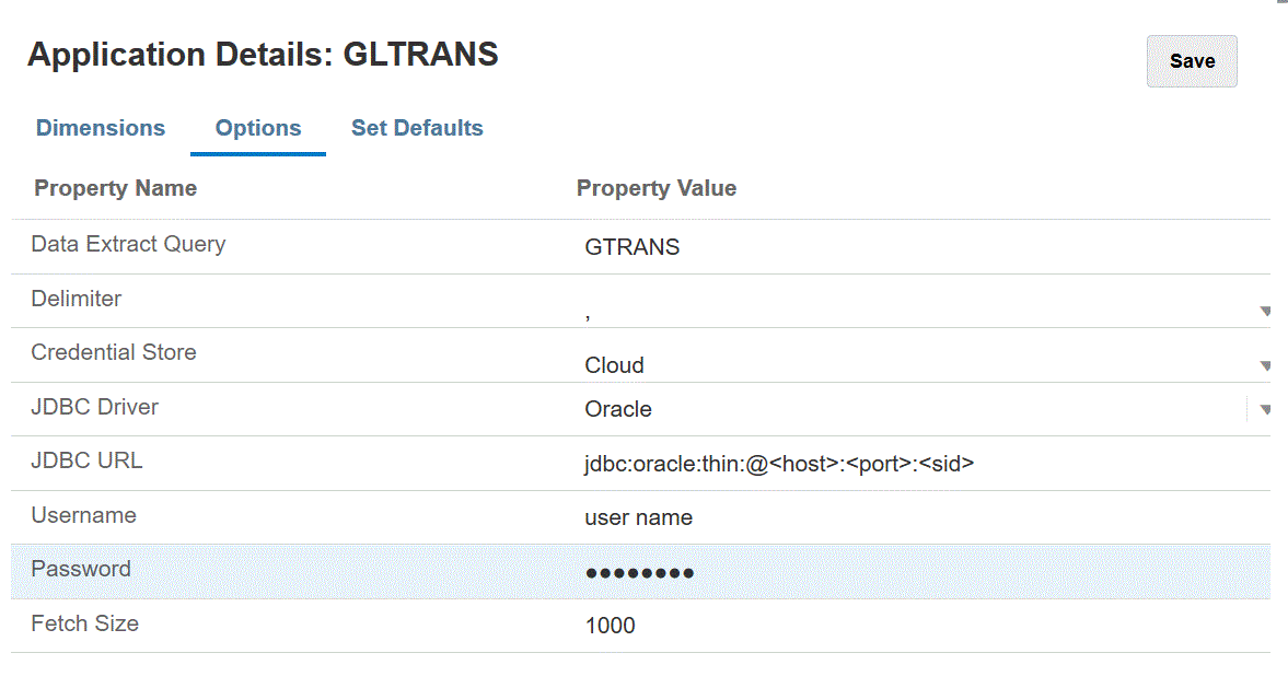 Image shows the Options tab on the Application Details page. Image shows the Options tab on the Application Details page.