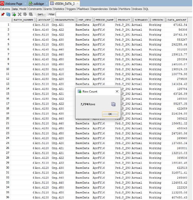 Image shows populated target database. Image shows populated target database.