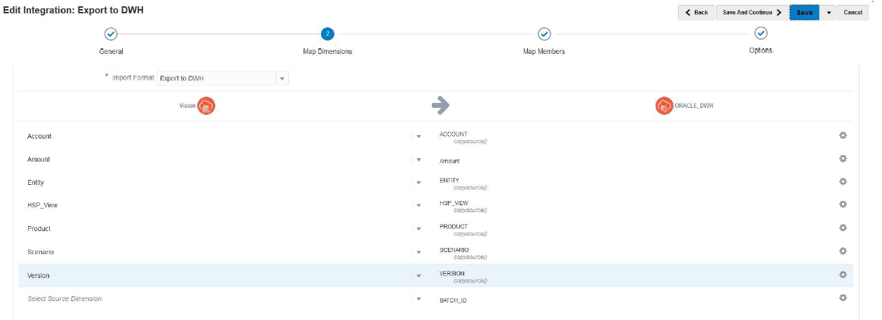 Image shows mapping dimensions on the Create Integration page. Image shows mapping dimensions on the Create Integration page.