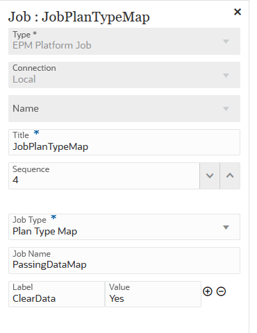 Image shows Plan Type Map job parameters for an EPM Platform job type.