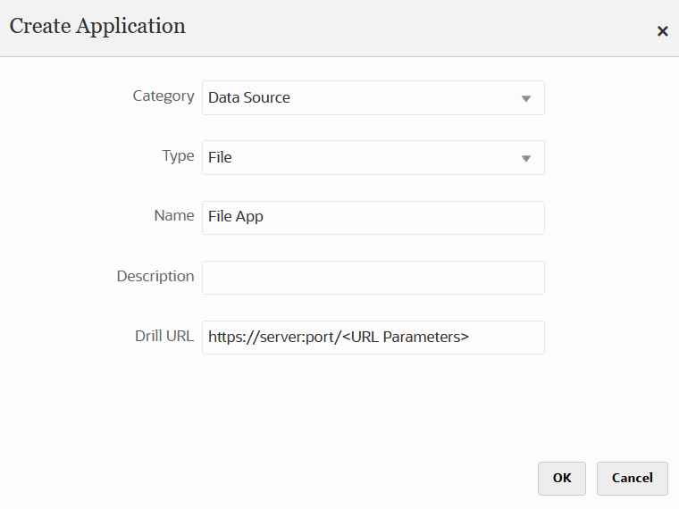 Image shows Create Application page for a file application.