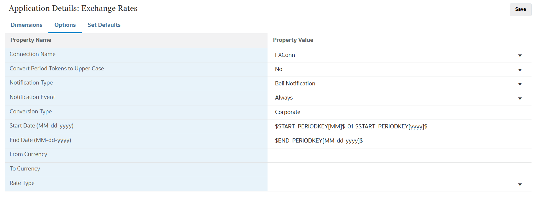 Image shows the Options tab in Application Detail. Image shows the Options tab in Application Detail.