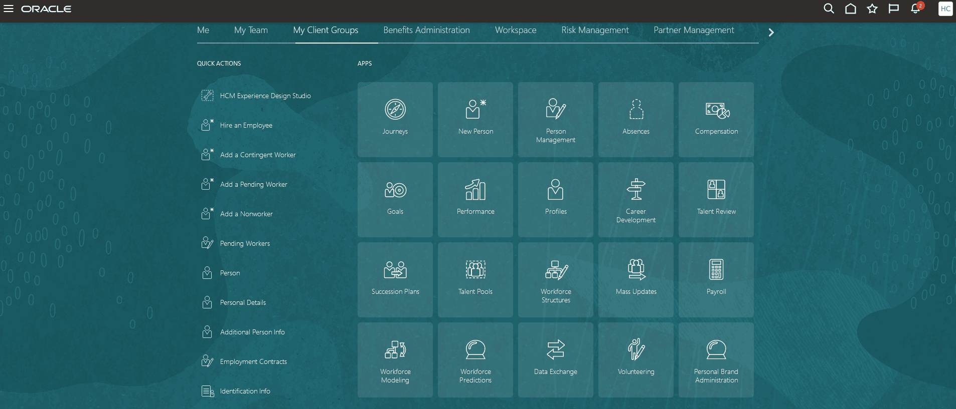 Image shows My Clients Group options.
