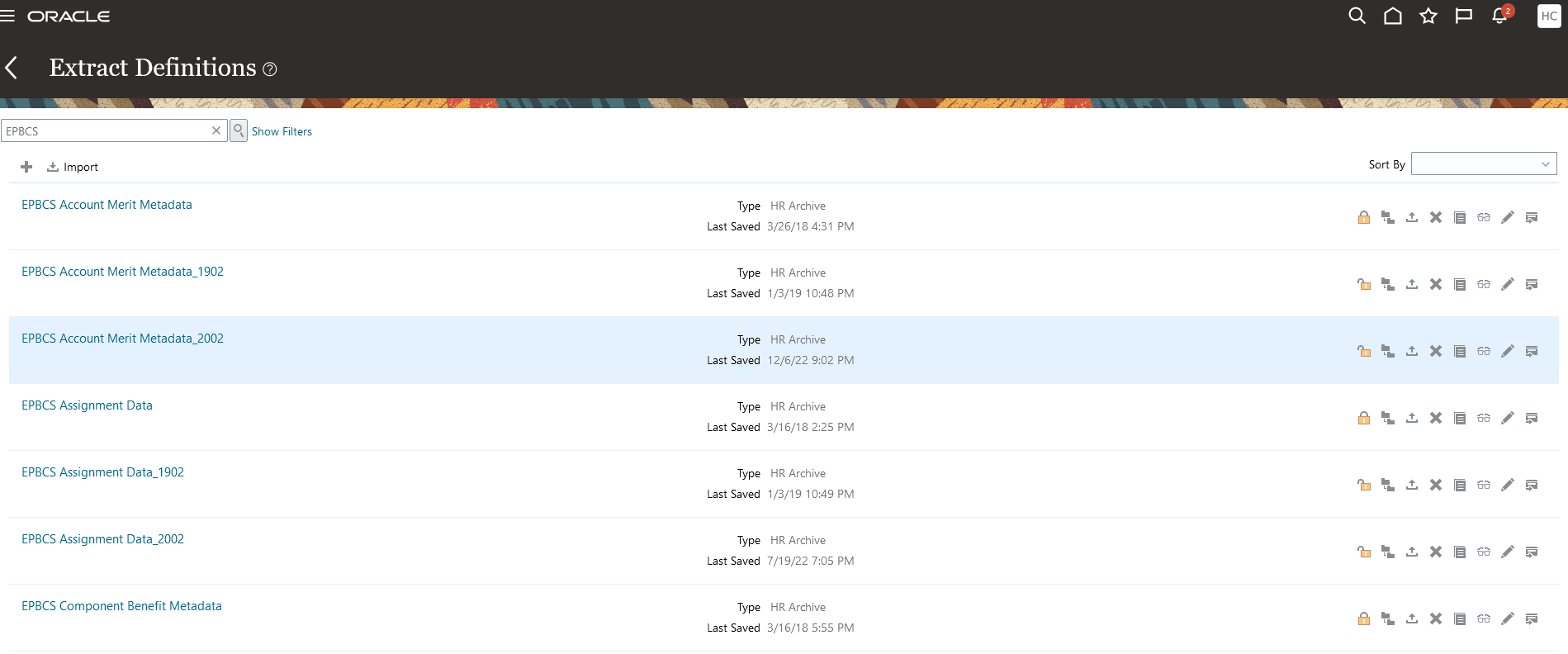 Image shows the Extract Definitions page.