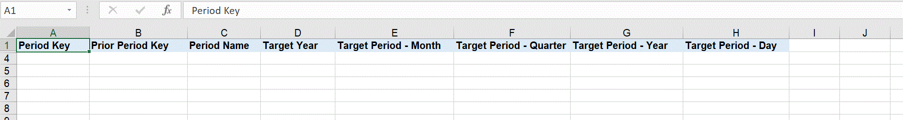 Image shows a downloaded import template. Image shows a downloaded import template.