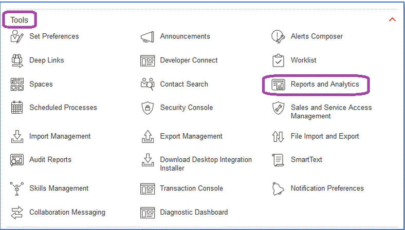 Image shows the Oracle ERP Tools page.