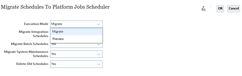 Image shows Migrate Schedules to Platform Job Scheduler.