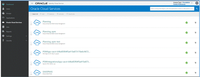 Image shows the Oracle Cloud Services page