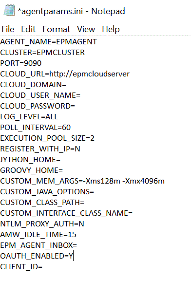 Images shows the agentparams.ini file.