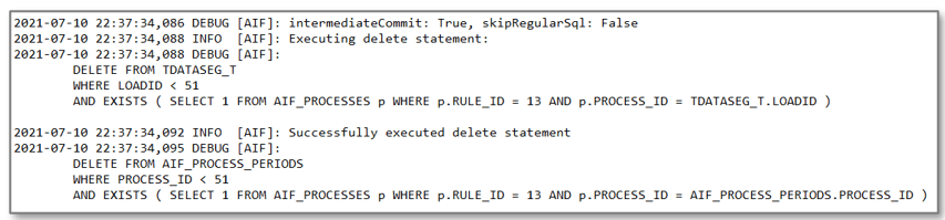 Image shows cleaning up the TDATASEG_T and AIF_PROCESS_PERIODS tables. Image shows cleaning up the TDATASEG_T and AIF_PROCESS_PERIODS tables.