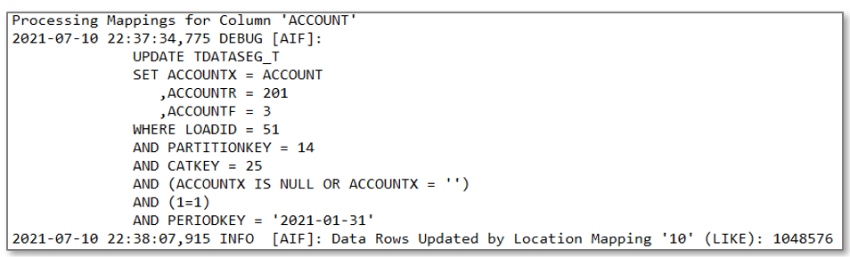 Image shows the first mapping rule, which is an * to * rule for the Account dimension. Image shows the first mapping rule, which is an * to * rule for the Account dimension.