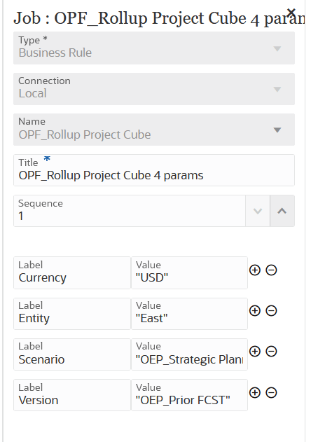 Image shows Business Rule job type parameters.
