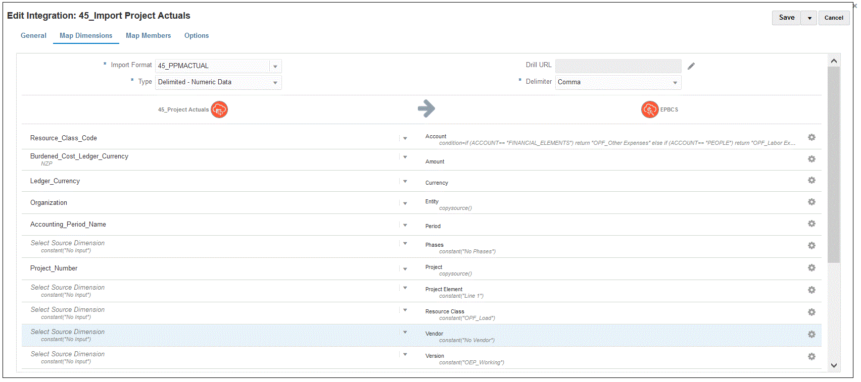 Image shows the Map Dimensions page.