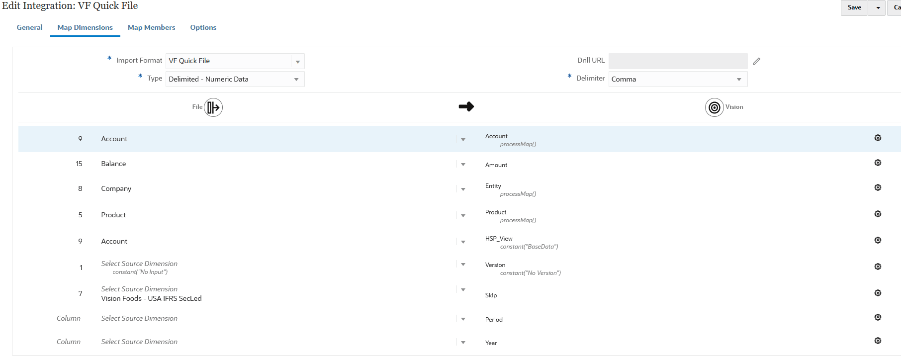 Image shows the Map Dimensions page.