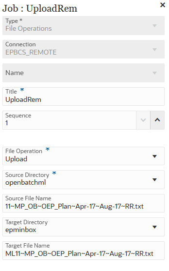 Image show Upload option used with the File Operations job type.