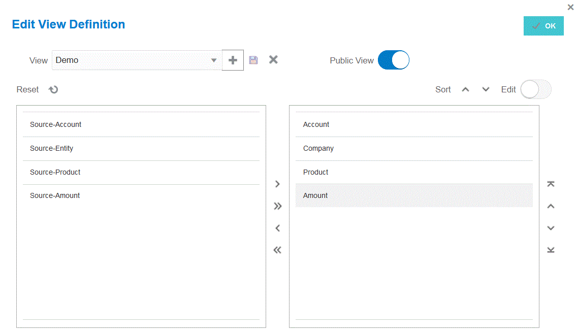 Image shows the Edit View Definition page.