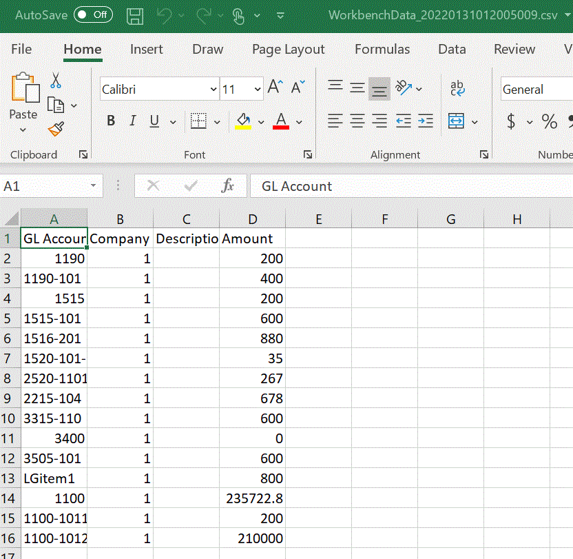 Image shows exported data file in Excel.